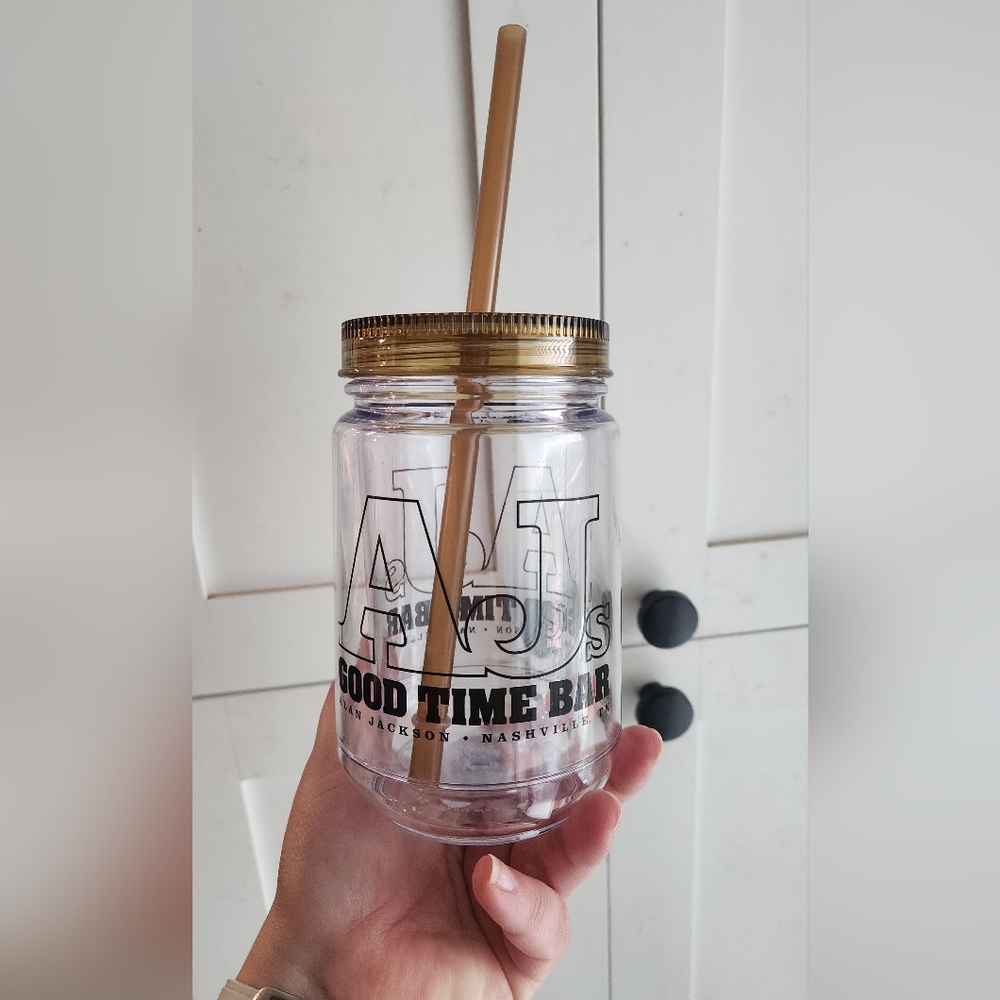 AJ's Good Time Bar Collectable Mason Jar with Gold Lid and Straw